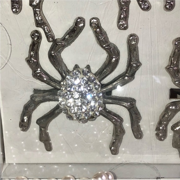 NIB! Gothic Halloween Rhinestone Spider Napkin Rings Set/4 - Picture 3 of 7